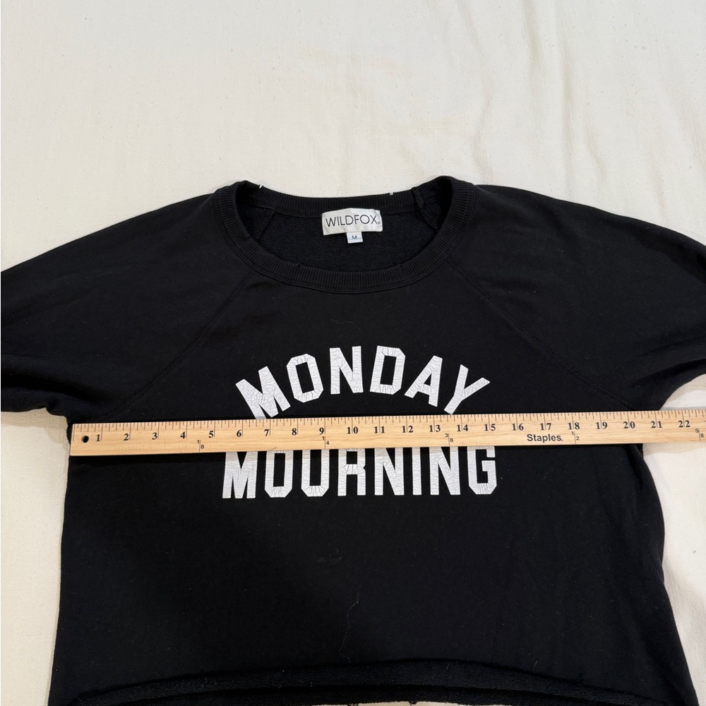 Black 'Monday Mourning' Long Sleeve Cropped Sweatshirt - Picture 6 of 6
